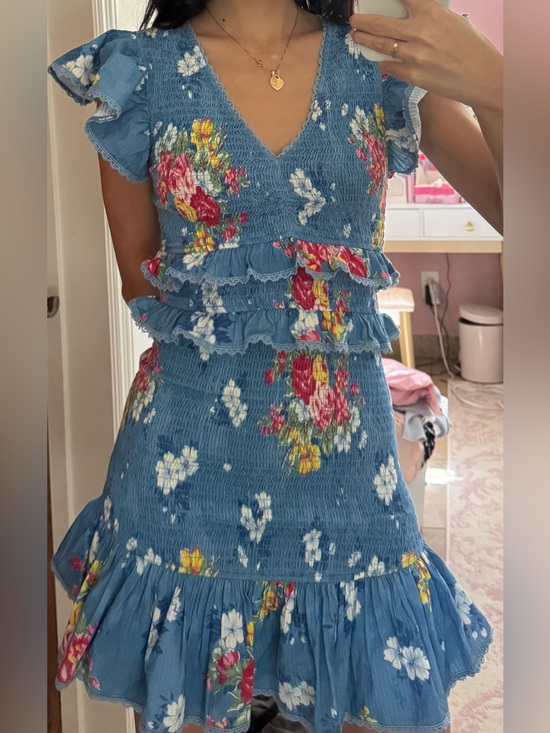 LoveShackFancy Dresses & Skirts - LoveShackFancy Floral Blue Ruffle Dress